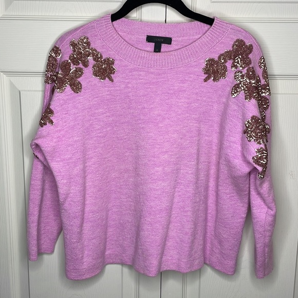 J. Crew Sweaters - J. Crew floral sequin merino wool pink sweater